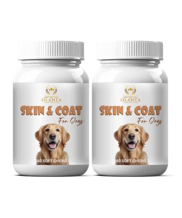 Olanta Trade Solution Omega 3 Dog Chews with Salmon Oil Biotin & Vitamin E White/Orange 120 Soft Chews 2 Bottles for Skin & Coat Support