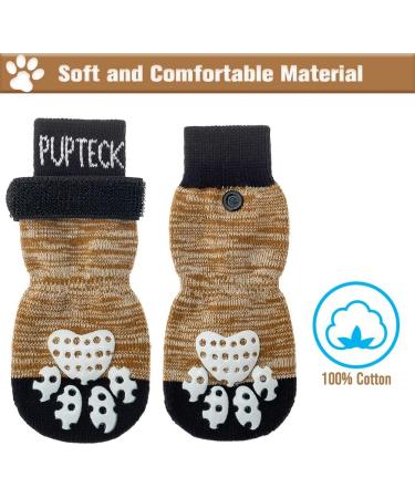 Pupeck Double-Sided Anti-Slip Dog Socks - 2 Pairs with Adjustable Straps for Indoor Use | Summer Paw Protection for Medium Dogs | Traction Control on Hardwood Floors - Khaki - Buy Online on GoSupps.com