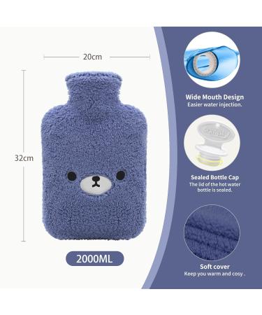 2L Hot Water Bottle with Cute Dark Blue Bear Cover - Hot & Cold Compress for Hand Feet Warmer - Great Gift for Women or Children - Buy Online on GoSupps.com