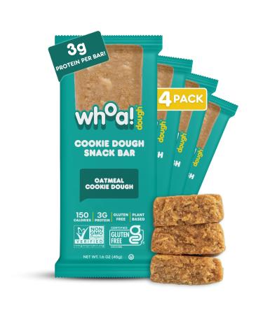 Whoa Dough Edible Cookie Dough Bars- Certified Non-GMO Kosher and Gluten Free Bars - Healthy Snack Foods - Plant Based Snacks Made With Real Ingredients - Oatmeal Cookie Dough - 4 Pack Oatmeal 1.6 Ounce (Pack of 4)