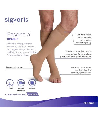 Buy SIGVARIS Men’s & Women’s Essential Opaque 860 Open Toe Calf-High Socks w/Grip Top 20-30mmHg - Large Short - Nude Light Beige (Crispa) - International Shipping Available - Buy Online on GoSupps.com
