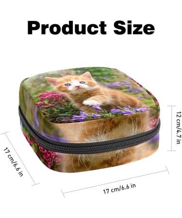 Menstruation Pad Bag with Zipper | Cute Cat & Flowers Design | Womens Napkin & Tampon Bag for Girls - Buy Online on GoSupps.com