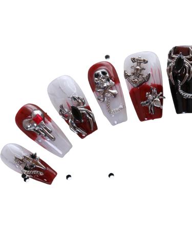 PN-016 Press-On Nails Painted 10 Pieces Reusable Artificial Nails Skull Skoprion Spider Halloween Gothic Black Red - Buy Online on GoSupps.com