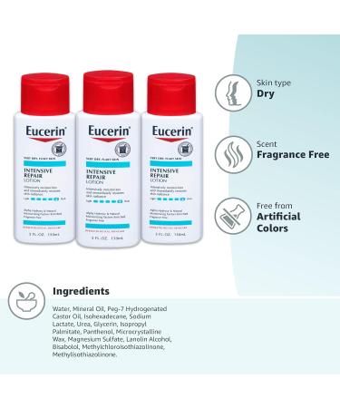 Eucerin Intensive Repair Lotion - 5 fl. oz. (Pack of 3) - Rich Lotion for Very Dry and Flaky Skin - Buy Online on GoSupps.com