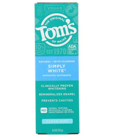 Toms of Maine Simply White Clean Mint AC Toothpaste 4 OZ