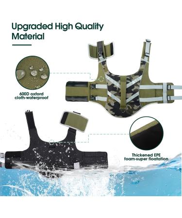 Kuoser Dog Life Jacket - Durable & High Safety Swim Vest for Small Medium & Large Dogs - Excellent Buoyancy in Green Camouflage - Buy Online on GoSupps.com