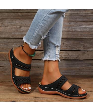 Perfectchose Women's Arch Support Orthopedic Wedge Sandals - 2023 Summer Vintage Anti-Slip Slippers (Black, Size 8) - Buy Online on GoSupps.com