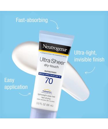 Neutrogena Ultra Sheer SPF 70 Sunscreen Lotion 3 fl oz (Pack of 3) | UVA/UVB Protection | Lightweight, Water Resistant, Non-Comedogenic - Buy Online on GoSupps.com