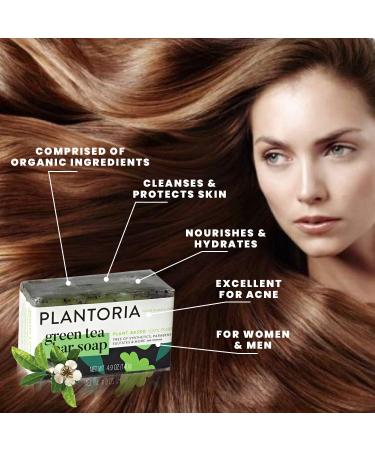 Plantoria Green Tea Natural Soap Bar | Anti Aging & Antioxidant Rich Body Soap with Green Tea, Pea Flower & Olive Leaf - Ideal for Men & Women - Buy Online on GoSupps.com