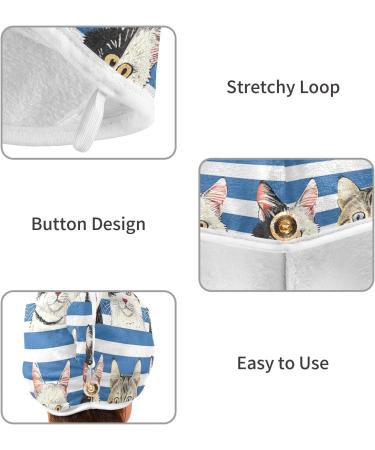 Blue White Striped Cat Hair Towel 2 Pack - Super Absorbent Quick Dry Turbans for Women & Girls - Buy Online on GoSupps.com