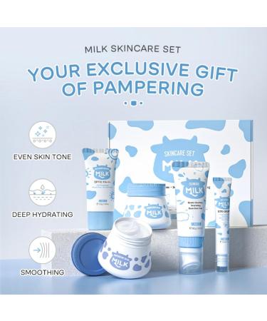 Milk Skin Care Gift Set for Teen Girls 5Pcs Deep Moisturizing Daily Facial Treatment with Cleanser Cream Sunscreen Eye Cream Face Cream - Buy Online on GoSupps.com