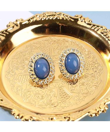 Vintage Blue Gem Oval Earrings | Antique Halo Lapis Studs | Unique Gifts for Women & Girls - Buy Online on GoSupps.com