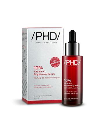 /PHD/ 10% Vitamin C Brightening Serum | For Glowing skin Oily skin Dry skin | Dark Spots & Uneven Tone Treatment | Face serum for Women & Men | Formulated with Global Dermatologists | 30ml
