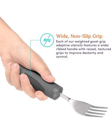 Special Supplies Adaptive Utensils (4-Piece Set) - Weighted Non-Slip Handles for Hand Tremors, Arthritis, Elderly use - Stainless Steel Knife, Fork, Spoons - Gray - Buy Online on GoSupps.com