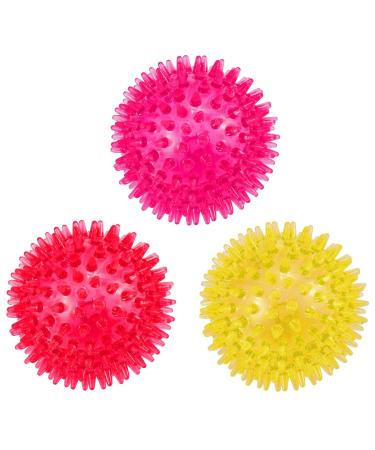 Petizer squeaking dog toys cubes for dogs spiked ball throwing toys for puppies rubber TPR cotton stuff for boredom tooth cleaning for small and medium -sized dogs 3 pieces 9cm pink red yellow - Buy Online on GoSupps.com