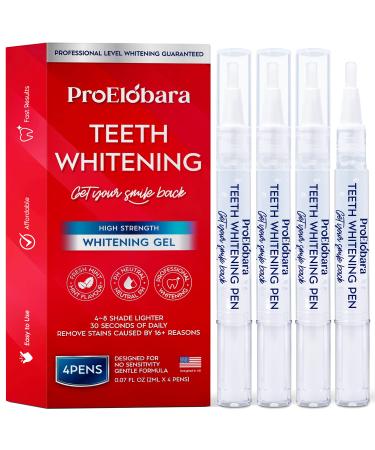 ProElobara Teeth Whitening Pen, Teeth Stain Remover Treatment to Whiten and Brighten Teeth with Power Tooth Whitening Gel - No Sensitivity, Brighter Smile, Painless, Effective, Mint Flavor - 4 Pens