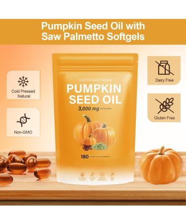 J-PRQ Pumpkin Seed Oil with Saw Palmetto- 180 Softgels - 3000mg -Cold Pressed - Pure Virgin Oil - Essential Fatty Acids & Phytosterols - Supports Hair - Urinary - Bladder & Prostate Health - Non-GMO - Buy Online on GoSupps.com