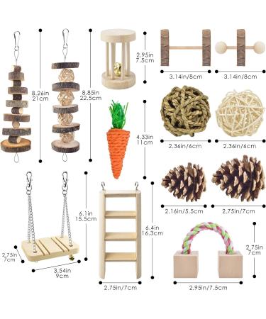 ERKOON Hamster Chew Toys 13 Pack Gerbil Toys Natural Wooden Small Animal Toys Teeth Care Molar Toy Boredom Breaker Treats Dumbbells Exercise Bell Roller for Rat Guinea Pig Chinchilla Rabbits - Buy Online on GoSupps.com