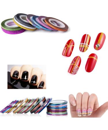46 Rolls Nail Art Stripes Tape - Yutou Self-Adhesive Glitter Line Stickers for DIY Nail Decoration with 2 Nail Strap Donors - Buy Online on GoSupps.com