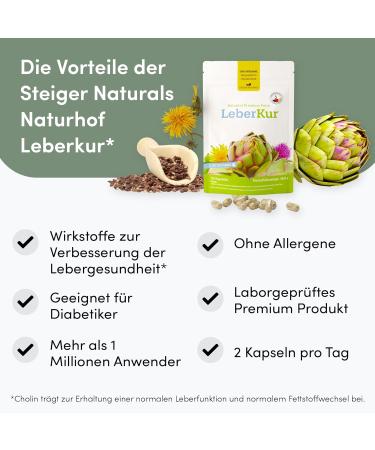 Steiger Naturhof Leberkur - Vegan Liver Health Support with Artichokes Choline Vitamin E & B12 - 60 Capsules for 1 Month - Buy Online on GoSupps.com