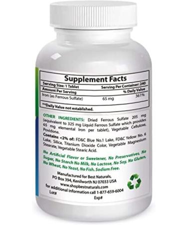 Best Naturals Iron Ferrous Sulfate 65mg - 240 Tablets - Buy Online on GoSupps.com