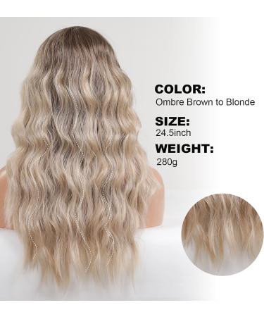HAIRCUBE Long Ombre Blonde Wavy Lace Front Wig 25 Inches for Women - Synthetic Hand Tied Hair, Middle Part - Buy Online on GoSupps.com