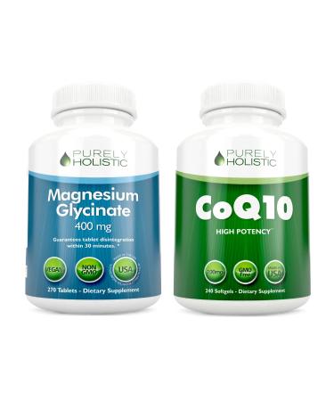 Magnesium Glycinate 400mg + CoQ10 100mg with Organic Olive Oil Bundle - 270 Tablets & 240 Softgels - Buy Online on GoSupps.com