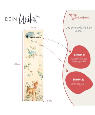 Personalized Children's Yardstick (80-140 cm) - Animal Motifs for Kids' Room Decor - Perfect Birth Gift - Wooden Measure Band - Buy Online on GoSupps.com