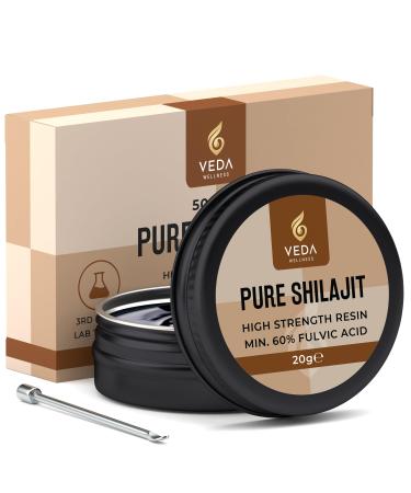 Pure Shilajit Resin 20g - 60% Fulvic Acid High Strength Lab Tested 84+ Minerals. Maximum Bioavailability Vegan Friendly. Made in The UK by Veda Wellness