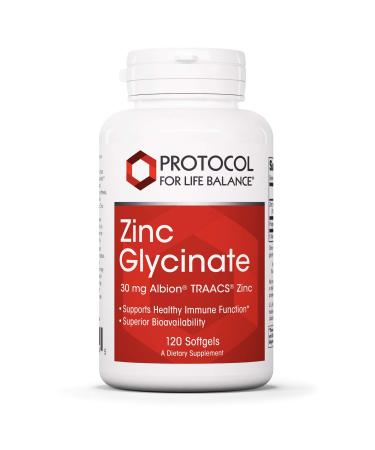 Protocol For Life Balance - Zinc Glycinate 30 mg Albion TRAACS Zinc - Supports Healthy Immune Function Prostate and Reproductive Health and Metabolism - 120 Softgels