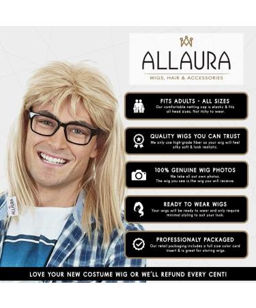 ALLAURA Garth Algar Wig 90s Guitar Rocker Mullet Blonde Wig with Black Glasses for Men - 80s Punk Heavy Metal Style - Buy Online on GoSupps.com
