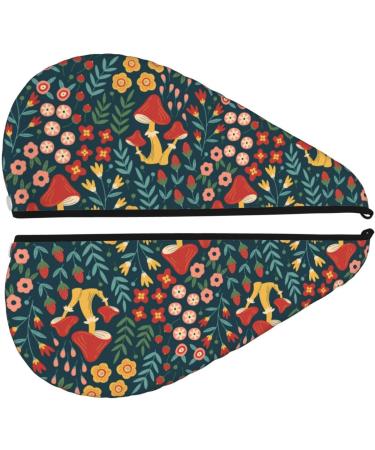 Hair Towel Wrap - Quick Drying Towel Turban with Button for Effortless Hair Care | Berries and Flowers Design - Buy Online on GoSupps.com