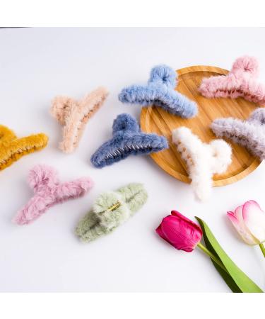 9PCS Fluffy Plush Hair Claw Clips - Colorful Winter Hair Barrettes for Thick Long Hair - Buy Online on GoSupps.com