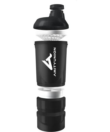 Amityunion 700ml Protein Shaker - Leak-Proof BPA Free With Powder Compartment & Sieve Scale for Whey & BCAA Shakes - Black Fitness Cup - Buy Online on GoSupps.com