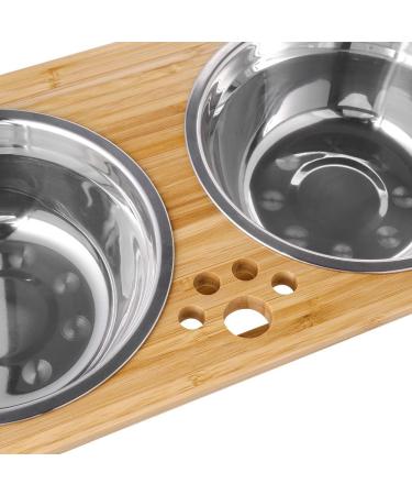 FOREYY Bamboo Raised Pet Bowls for Cats & Small Dogs 2 Stainless Steel Bowls, Anti-Slip Stand, 4'' Tall - Buy Online on GoSupps.com