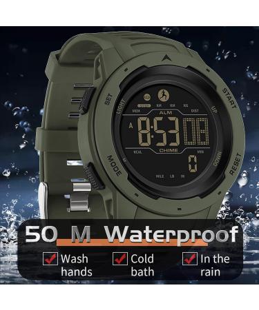 Findtime Men's Digital Pedometer Watch | 5ATM Waterproof Sports Stopwatch with Countdown Alarm | Green Military Tactical Design - Buy Online on GoSupps.com