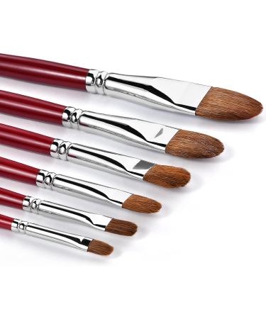 Red Weasel Sable Hair Artist Brushes Filbert Brush Set - 6Pcs for Acrylic, Oil, Gouache, Watercolor Painting - Wooden Handle - Buy Online on GoSupps.com