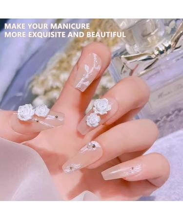 3D Nail Art Gem Kit - Acrylic Butterfly White Flowers Bear Star AB Crystals Cute Nail Charms 3Box Jewelry & Crafting Accessories with Tweezer - Buy Online on GoSupps.com