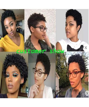 Shimei Short Afro Kinky Curly Human Hair Wig - 8 Inch, None Lace Front, Glueless Pixie Cut Machine Made Unprocessed Virgin Hair - Natural Color - Buy Online on GoSupps.com