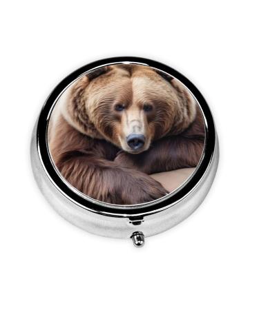 Round Pill Box 3 Compartment Medicine Pill Case Portable Travel Pillbox Pocket Pill Case Compact Pill Organizer Daily Pill Box to Hold Vitaminsbrown Bears Brown Bears One Size