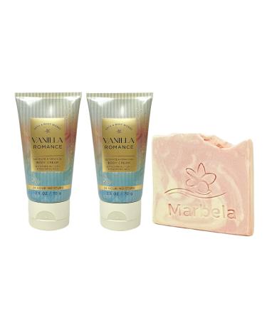 Bath & Body Works Vanilla Romance 2 Piece Body Cream Bundle with a Himalayan Salts Springs Sample Soap - Travel Size