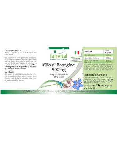 Fairvital Borage Oil 500mg Vegan Licaps - High Dosage Omega-6 Supplement for Skin and Joint Health - 120 Capsules - Buy Online on GoSupps.com