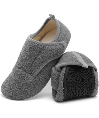 BARERUN Wide House Slippers for Women & Men - Adjustable Comfy Diabetic Shoes for Arthritis Edema & Neuropathy - Warm Fuzzy Slip-On Socks in Grey (10.5-11 Women/9-9.5 Men - Buy Online on GoSupps.com
