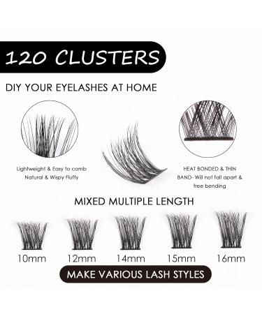 120PC Eyelash Cluster DIY Extension Kit - Natural Look C/D Curl Soft 10-16mm Lengths Applicator & Adhesive Included - Buy Online on GoSupps.com