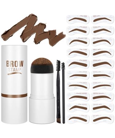 Eyebrow Stamp Stencil Kit - One-Step Vegan Eyebrow Stamp Pomade - Long-Lasting Waterproof Smudge-Proof - With 20Pcs Reusable Thin & Thick Eyebrow Stencils for Perfect Brows(Medium Brown)