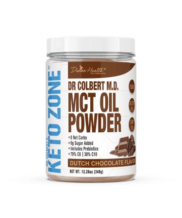Dr. Colbert's Keto Zone MCT Oil Powder | Dutch Chocolate Flavor | 70% C8 | 30% C10 | All Natural Keto Approved for Ketosis | 0 Net Carbs | Gluten Free | 30 Day Supply | 348g | 12.28 Ounce (Pack of 1)