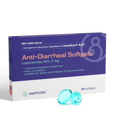 Welmate Anti-Diarrheal Softgels | Loperamide HCL 2 mg | 24 Count Blister Pack | Diarrhea Symptom Relief
