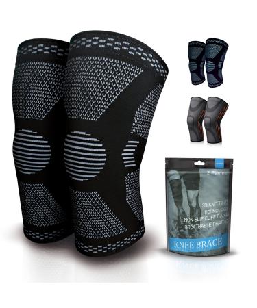 TRACE KASA 2 Pack Knee Compression Sleeve - Knee Brace for Men & Women Knee Support for Working Out Running Basketball Gym Weightlifting Workout for Arthritis Joint Pain Relief Size L Large (1 Pair) Black