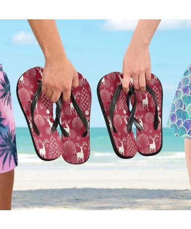 Mnsruu Christmas New Year Pine Tree Red Flip Flops | XL Hotel Spa Bedroom Travel for Men & Women - Buy Online on GoSupps.com