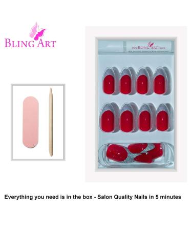 Shop Red Silver Stiletto Almond False Nails - 24 Bling Art Artificial Nails with Glue for Perfect Manicure | International Shipping Available - Buy Online on GoSupps.com